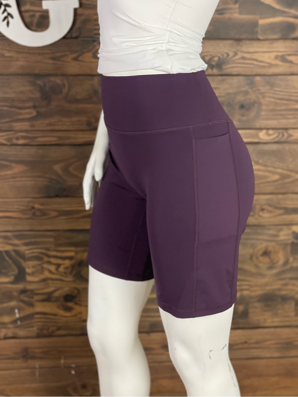 Til You Collapse | Classic Pocket Biker Shorts Dark Plum High-Waist Athletic